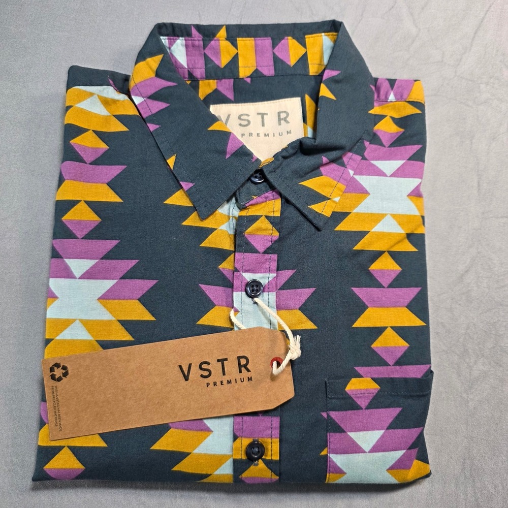 VSTR Premium Mens Southwestern Geometric Button Down Shirt Long Sleeve SZ Medium